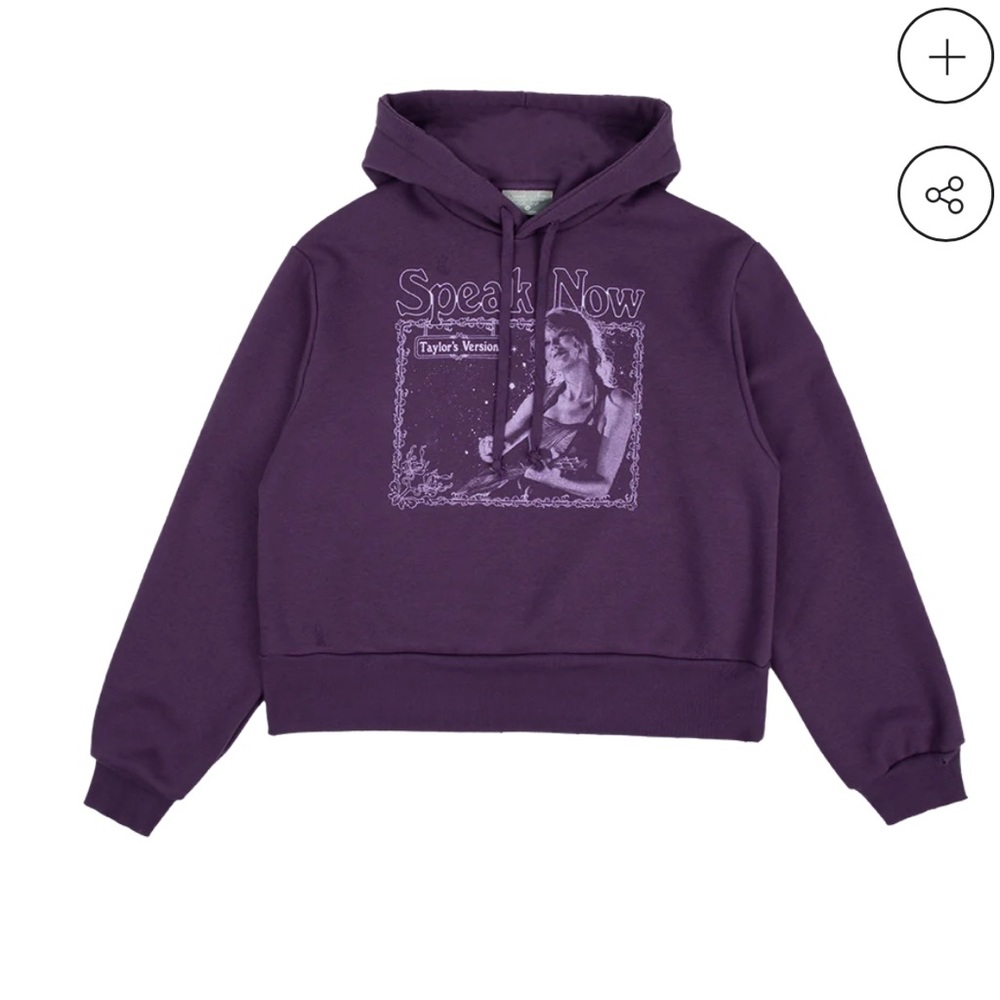 Women’s Taylor Swift “The Story Of Us” Purple Crop Hoodie sz XL. NWOT
